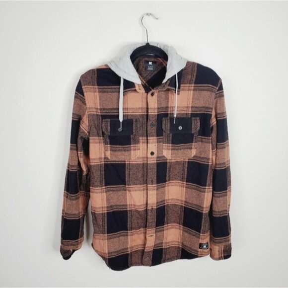 DC Men's Plaid Flannel Skater Grunge Outdoor Camp Hooded Shirt M - Picture 1 of 8